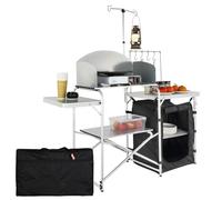 VEVOR Cuisine de Camping 146x46x168 cm Armoire de Camping Pliable Structure en Alu Grand Comptoir Meuble de Cuisine avec Pare-Brise 2 Compartiments avec Sac de Transport pour BBQ Pique-Nique Jardin