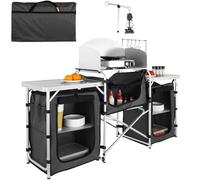 VEVOR Cuisine de Camping 174 x 176 x 46 cm Armoire de Camping Pliable Structure en Alu Grand Comptoir Meuble de Cuisine avec Pare-Brise 5 Compartiments avec Sac de Transport Noir pour BBQ Pique-Nique