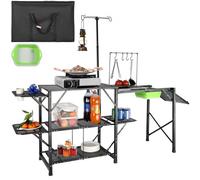 VEVOR Cuisine de Camping 174 x 50 x 160 cm Table de Camping Pliable Structure en Alu 5 Comptoirs Meuble de Cuisine avec Sac de Transport Évier Amovible Installation Facile pour BBQ Pique-Nique Jardin