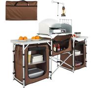 VEVOR Cuisine de Camping 174x176x46 cm Armoire de Camping Pliable Structure en Alu Grand Comptoir Meuble de Cuisine avec Pare-Brise 5 Compartiments avec Sac de Transport pour BBQ Pique-Nique Jardin