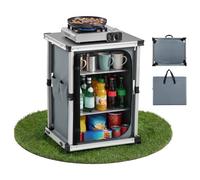 VEVOR Cuisine de Camping Pliable Armoire de Camping en Alu 3 Compartiments, Pour Barbecue, Meuble de Rangement Pliant et Portable, Table de Pique Nique à Grand Plan de Travail, avec Sac de Transport