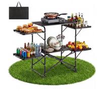 VEVOR Cuisine de Camping Pliable Table de Camping à 4 Tablettes Latérales, Pour Barbecue, Pique-nique et Voyage, Légère et Portable, Avec Plan de Travail Résistant à la Chaleur et Sac de Transport