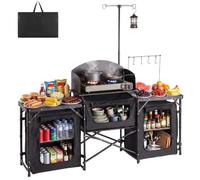 VEVOR Cuisine de Camping Pliable Table de Camping Portable avec 3 Armoires, Meuble de Rangement pour Pique Nique, Barbecue, Voyage, avec Tables Latérales, Pare-Vent Amovible et Sac de Transport