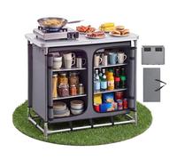 VEVOR Cuisine de Camping Portable Armoire de Camping en Alu 6 Compartiments, Pour Barbecue Voyage, Meuble de Rangement avec Sac de Transport, Table de Pique Nique Plateau Charge 50 kg, Légère Compacte