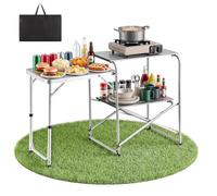 VEVOR Cuisine de Camping Portable Table de Camping Pliable avec Étagère, pour Barbecue, Pique-Nique et Voyage, avec Tables d'Appoint, Plan de Travail Résistant à la Chaleur et Sac de Transport