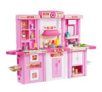 VEVOR Cuisine pour enfants, ensemble cuisine 3 en 1 pour tout-petits avec pulvérisation simulée, sons, lumières, accessoires de cuisine 74 PCS pour enfants d'âge préscolaire, enfants 3-8 ans, rose