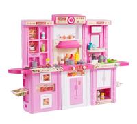 VEVOR Cuisine pour Enfants, Ensemble Cuisine 3 en 1 pour Tout-Petits avec pulvérisation simulée, Sons, lumières, Accessoires de Cuisine 74 PCS pour Enfants d'âge préscolaire, Enfants 3-8 Ans, Rose