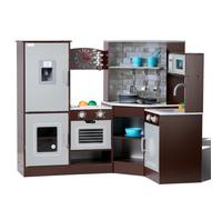 VEVOR Cuisine pour Enfants, Ensemble Cuisine d'Angle en Bois, Lumières, Sons, Machine à Glaçons, Four, Évier, Horloge, Micro-ondes, Réfrigérateur, pour Tout-petits, Enfants d'Âge Préscolaire, Marron