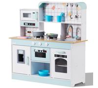 VEVOR Cuisine pour Enfants, Ensemble Cuisine pour Tout-petits en Bois avec Lumières, Son, Machine à Glaçons, Four, Évier, Micro-ondes, Réfrigérateur, Ustensile, Accessoire, pour Enfants 3-8 ans, Blanc
