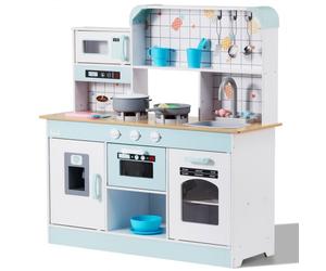 VEVOR Cuisine pour Enfants, Ensemble Cuisine pour Tout-petits en Bois avec Lumières, Son, Machine à Glaçons, Four, Évier, Micro-ondes, Réfrigérateur, Ustensile, Accessoire, pour Enfants 3-8 ans, Blanc