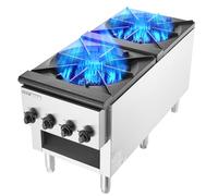 VEVOR Cuisinière à Gaz Commerciale 2 Brûleurs, Plaque de Cuisson de Comptoir au Propane et au Gaz Naturel, 52 kW, en Acier Inoxydable, avec Armoire, Équipement de Cuisson Commercial pour Restaurant