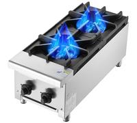 VEVOR Cuisinière à Gaz Commerciale avec 2 Brûleurs, Plaque de Cuisson de Comptoir au Propane et au Gaz Naturel, 14 kW, en Acier Inoxydable, Équipement de Cuisson Commercial pour Restaurant Domicile