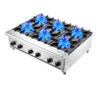 VEVOR Cuisinière à Gaz Commerciale avec 6 Brûleurs, Plaque de Cuisson de Comptoir au Propane et au Gaz Naturel, 42 kW, en Acier Inoxydable, Équipement de Cuisson Commercial pour Restaurant Domicile