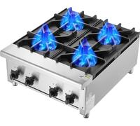 VEVOR Cuisinière à gaz commerciale Cuisinière à gaz avec 4 plaques de cuisson à gaz, propane / gaz naturel Plaque de cuisson à gaz en acier inoxydable, appareil de cuisson commercial 610 x 775 x 335 m