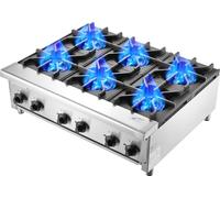VEVOR Cuisinière à Gaz Commerciale avec 6 Brûleurs, Plaque de Cuisson de Comptoir au Propane et au Gaz Naturel, 42 kW, en Acier Inoxydable, Équipement de Cuisson Commercial pour Restaurant Domicile