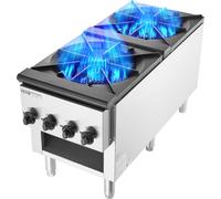 VEVOR Cuisinière à Gaz Commerciale 2 Brûleurs, Plaque de Cuisson de Comptoir au Propane et au Gaz Naturel, 52 kW, en Acier Inoxydable, avec Armoire, Équipement de Cuisson Commercial pour Restaurant