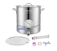 VEVOR Cuve de Brassage 19 L en Acier Inoxydable Cuve Fermentation Bière Fond de Pot à Trois Couches Kit de Brassage avec Thermomètre Vanne à Bille Couvercle Poignée Double Filtration Brasseur Maison
