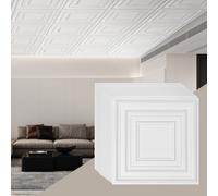 VEVOR Dalles de Plafond PVC, Lot de 12, Tuiles de Plafond Plastique à Coller, 605x605 mm, Installation Découpe Facile, Revêtement de Plafond pour Décoration de Maison, Bureau, Design Texturé 3D, Blanc