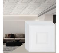 VEVOR Dalles de Plafond PVC, Lot de 12, Tuiles de Plafond Plastique à Coller, 605x605 mm, Installation Découpe Facile, Revêtement de Plafond pour Décoration de Maison, Bureau, Motif Géométrique, Blanc