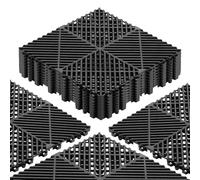 VEVOR Dalles de Sol Clipsables pour Garage, Lot de 12, Tapis de Drainage Modulaire en PP, Système d'Emboîtement Antidérapant, pour Terrasse, Jardin, Balcon, Piscine, Spa, Sous-sol, 310x310 mm, Noir