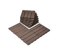 Dalles de Terrasse Emboîtables WPC Lot de 10 Plastique Bois 29.5x29.5cm Marron Foncé