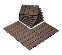 Dalles de Terrasse Emboîtables WPC Lot de 10 Plastique Bois 29.5x29.5cm Marron Foncé