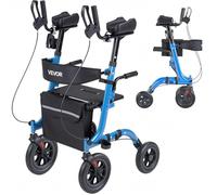 VEVOR Déambulateur 4 Roues Rollator 4 Roues Pliable pour Personnes Âgées Seniors 136 kg, avec Poignée Réglable, Cadre en Alliage Aluminium, Roulettes Pleines en PU, Porte-gobelet, Porte-canne, Bleu