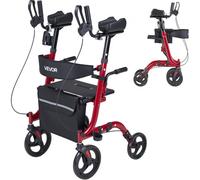 VEVOR Déambulateur 4 Roues Rollator 4 Roues Pliable pour Personnes Âgées Seniors 136 kg, avec Poignée Réglable, Cadre en Alliage Aluminium, Roulettes Pleines PVC, Porte-gobelet, Porte-canne, Rouge