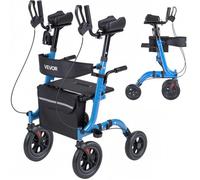VEVOR Déambulateur 4 Roues Rollator 4 Roues Pliable pour Personnes Âgées Seniors 136 kg, avec Poignée Réglable, Cadre en Alliage Aluminium, Roulettes Pleines en PU, Porte-gobelet, Porte-canne, Bleu
