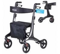 VEVOR Déambulateur 4 Roues Rollator 4 Roues Pliable pour Personnes Âgées Seniors Charge 136 kg, Léger avec Poignée Réglable, Siège Rembourré, Cadre en Fibre de Carbone, Roulettes en PVC 203 mm, Noir