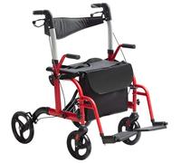 VEVOR Déambulateur roulant 2en1 pour personnes âgées, capacité 136 kg, rollator fauteuil de transport pliable et repose-pieds, déambulateur léger en aluminium avec poignée réglable, roues tout terrain