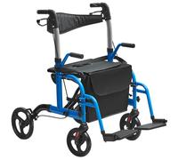VEVOR Déambulateur roulant 2en1 pour personnes âgées, charge 136 kg, rollator fauteuil de transport pliable et repose-pieds, déambulateur léger en aluminium avec poignée réglable, roues tout terrain
