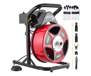 VEVOR Déboucheur Canalisation Électrique 15 m x 13 mm Furet Électrique Alimentation Manuelle pour Débouchage Tuyaux 50-150 mm, avec Tambour Semi-fermé, 4 Têtes de Coupe, Interrupteur Pied Pneumatique