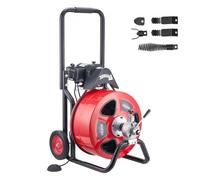 VEVOR Déboucheur Canalisation Électrique 30 m x 19 mm Furet Électrique Alimentation Auto Machine Débouchage sur Roues pour Canalisations Tuyaux 100-200 mm, avec 4 Têtes de Coupe, Interrupteur au Pied
