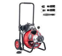 VEVOR Déboucheur Canalisation Électrique 30 m x 9,5 mm Furet Électrique Alimentation Auto Machine Débouchage sur Roues pour Canalisations Tuyaux 50-100 mm, avec 4 Têtes de Coupe, Interrupteur au Pied
