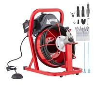 VEVOR Déboucheur Électrique de Canalisation 12 m x 0,95 cm Machine de Nettoyage de Tuyaux Alimentation Automatique Nettoyeur de Tubes Drain avec 4 Coupeurs, Commande à Pied par Air pour Tuyaux 5-10 cm