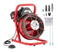 VEVOR Déboucheur Électrique de Canalisation 12 m x 0,95 cm Machine de Nettoyage de Tuyaux Alimentation Manuelle Nettoyeur de Tubes Drain 250 W, 4 Coupeurs, Commande à Pied par Air pour Tuyaux 5-10 cm