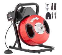 VEVOR Déboucheur Électrique de Canalisation 12 m x 1,27 cm Machine de Nettoyage de Tuyaux Alimentation Manuelle Nettoyeur de Tubes Drain avec 4 Coupeurs, Commande à Pied par Air pour Tuyaux 5-10 cm