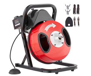 VEVOR Déboucheur Électrique de Canalisation 12 m x 1,27 cm Machine de Nettoyage de Tuyaux Alimentation Manuelle Nettoyeur de Tubes Drain avec 4 Coupeurs, Commande à Pied par Air pour Tuyaux 5-10 cm