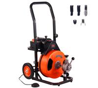 VEVOR Déboucheur Électrique de Canalisation 15 m x 12,7 mm Machine de Nettoyage Tuyaux Alimentation Auto Nettoyeur Tubes Pro 4 Coupeurs Commande à Pied pour Tuyaux 50-100 mm WC Égouts Toilettes
