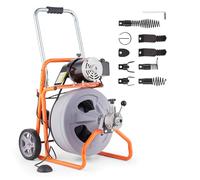 VEVOR Déboucheur Électrique de Canalisation 22,8 m x 1,27 cm Machine de Nettoyage de Tuyaux Alimentation Auto sur Roues Nettoyeur de Tubes avec 8 Coupeurs, Commande à Pied par Air pour Tuyaux 5-10 cm