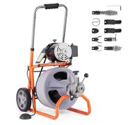 VEVOR Déboucheur Électrique de Canalisation 22,86 m x 0,95 cm Machine de Nettoyage Tuyaux sur Roues Alimentation Automatique Nettoyeur de Tubes, 8 Coupeurs, Commande à Pied par Air pour Tuyaux 5-10 cm