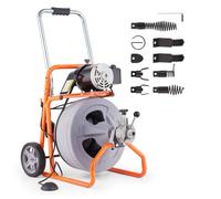 VEVOR Déboucheur Électrique de Canalisation 30 m x 1,27 cm Machine de Nettoyage de Tuyaux Alimentation Auto sur Roues Nettoyeur de Tubes avec 8 Coupeurs, Commande à Pied par Air pour Tuyaux 5-10 cm