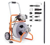 VEVOR Déboucheur Électrique de Canalisation 30 m x 1,27 cm Machine de Nettoyage de Tuyaux Alimentation Auto sur Roues Nettoyeur de Tubes avec 8 Coupeurs, Commande à Pied par Air pour Tuyaux 5-10 cm