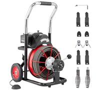 VEVOR Déboucheur Électrique de Canalisation 30 m x 1,27 cm Machine de Nettoyage de Tuyaux Alimentation Auto sur Roues Nettoyeur de Tubes, 550 W, 8 Coupeurs, Commande à Pied par Air pour Tuyaux 5-10 cm