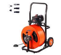 VEVOR Déboucheur Électrique de Canalisation 30 m x 1,9 cm Machine de Nettoyage de Tuyaux Alimentation Automatique Nettoyeur de Tubes avec 4 Coupe-tubes, Commande à Pied par Air pour Tuyaux 10-20 cm