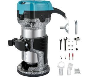 VEVOR Défonceuse à Main Électrique 800 W Affleureuse à Bois, 10000-30000 tr/min Kit de Routeur Compact, Outil Menuiserie de Routeur avec Base Fixe Mèches 6 mm+8 mm pour Rainurage Sculpture du Bois