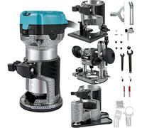 VEVOR Défonceuse Électrique 710W Affleureuse à Bois avec 4 Bases Fixe+Inclinable+Plongeante+Décalée, Outil Routeur Flexible avec Mèches 6 mm+8 mm 3 Pinces pour Rainurage Formage Sculpture du Bois