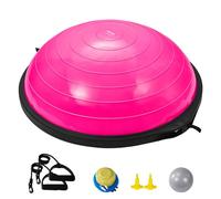 VEVOR Demi-ballon Fitness 66 cm, Ballon d'Équilibre Capacité 680 kg, Station d'Équilibre avec Bande de Résistance et Pompe à Pied, Entraînement Complet du Corps, Domicile, Gym, Gymnastique, Rose