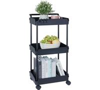 VEVOR Desserte à roulettes à 3 Niveaux Chariot de Rangement Multifonctionnel 370x355x761 mm Roues Verrouillables avec Poignée Chariot Mobile Paniers PP pour Buanderie, Bureau, Salon, Cuisine, Noir